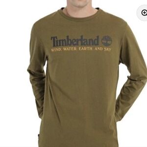 Timberland Men's Logo Green Long Sleeve cotton Tee Size XL